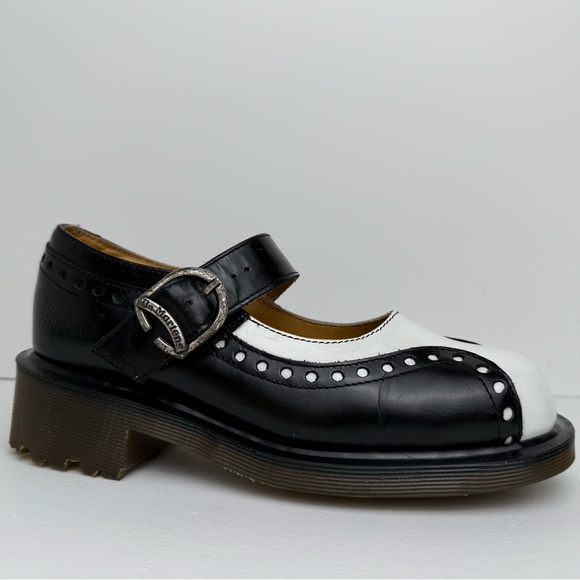 Vintage Dr. Martens England 8307 Black White Wingtip Heel Mary Janes Shoes UK 4 - Picture 5 of 16
